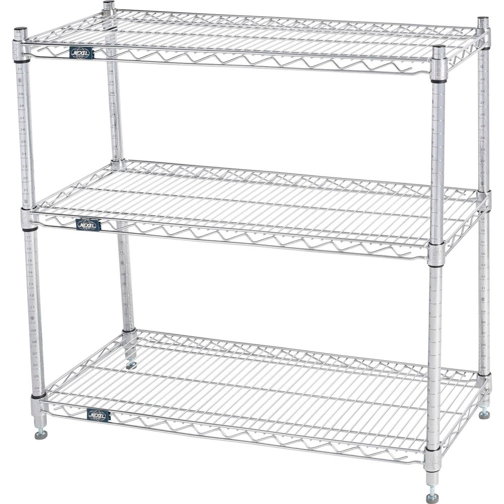 Global Industrial 14363C3 Nexel 3 Shelf Chrome Wire Shelving Unit Starter - 36 x 14 x 34 in.