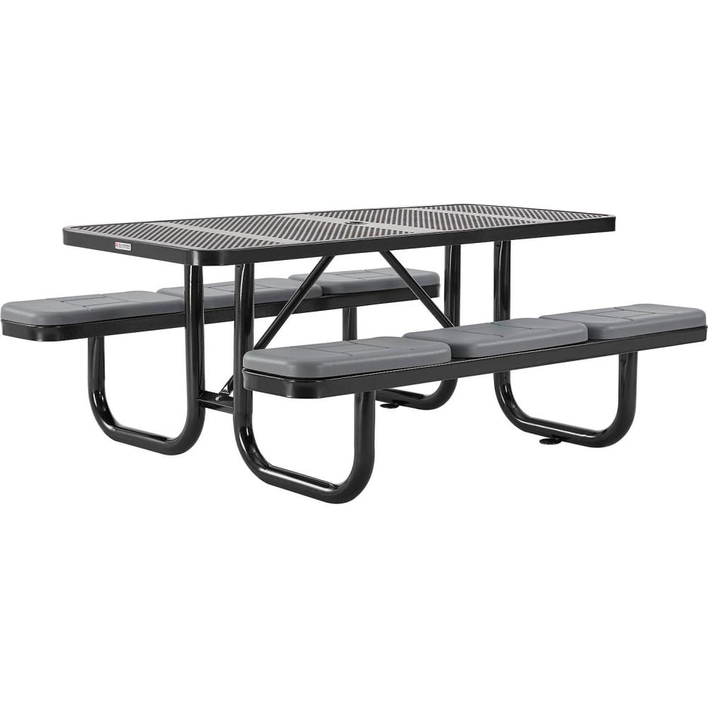 Global Industrial 694553BKS 6 ft. Rectangular Picnic Table with Seat Cushions Perforated - Metal Black