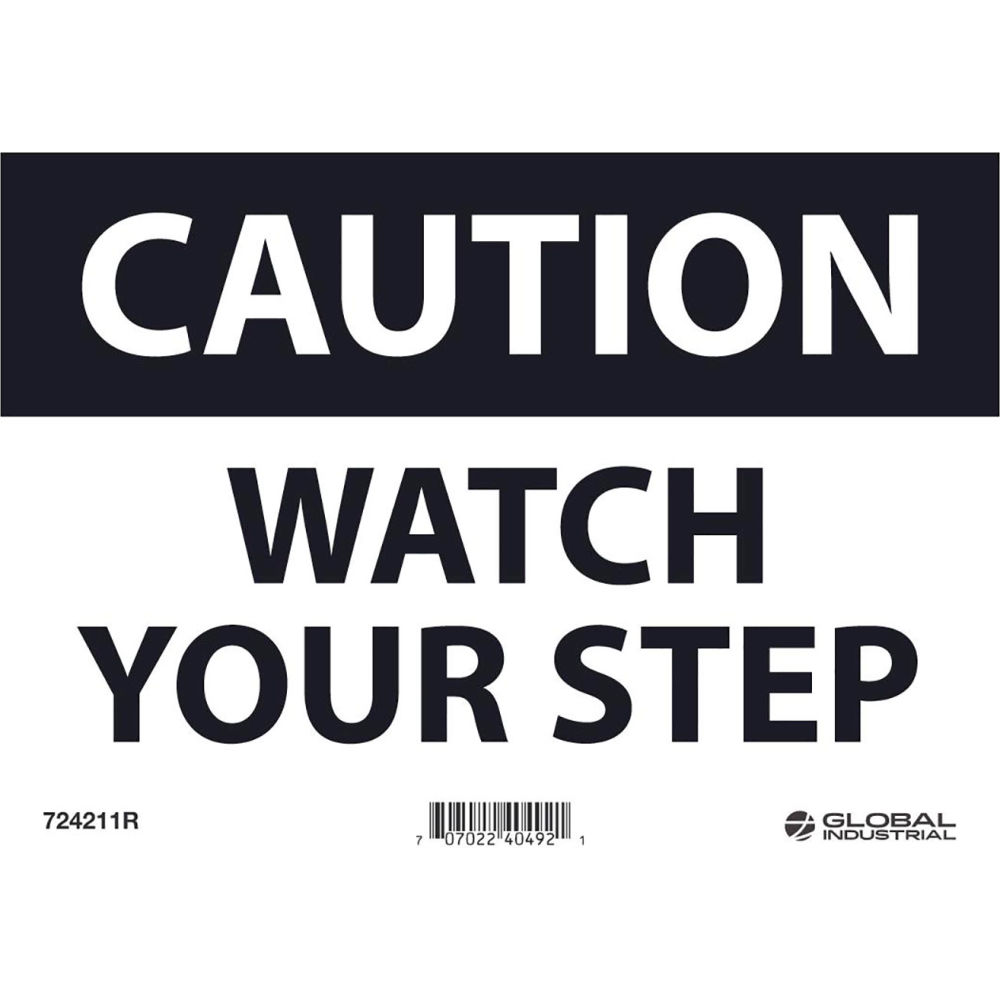 Global Industrial B2332380 7 x 10 in. Rigid Plastic Caution Watch Your Step Sign
