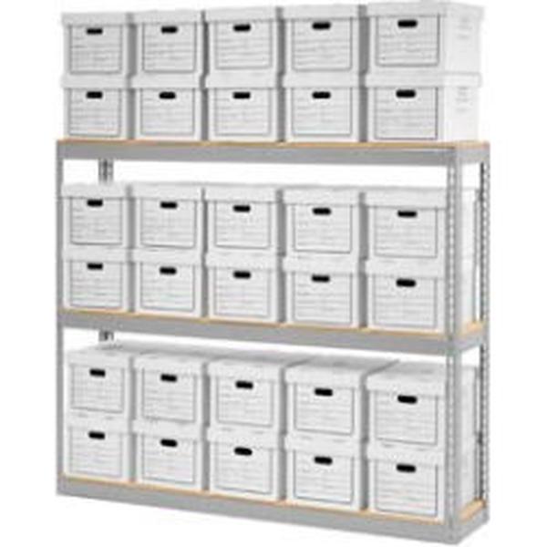 Global Industrial B2297935 Record Storage Open with Boxes - 72 x 15 x 60 in. - Gray