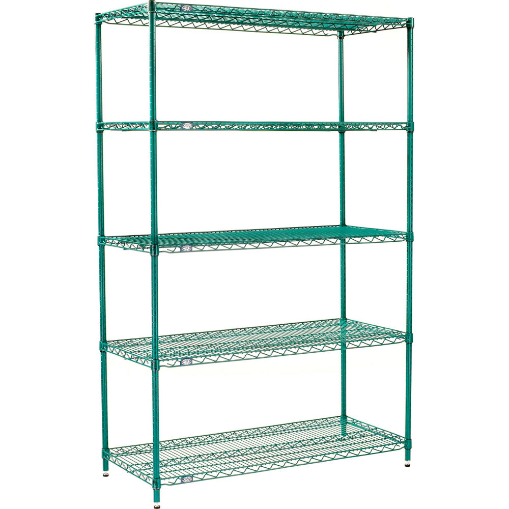 Global Industrial 24367G5 Nexel 5 Shelf Poly-GreenWire Shelving Unit Starter - 36 x 24 x 74 in.