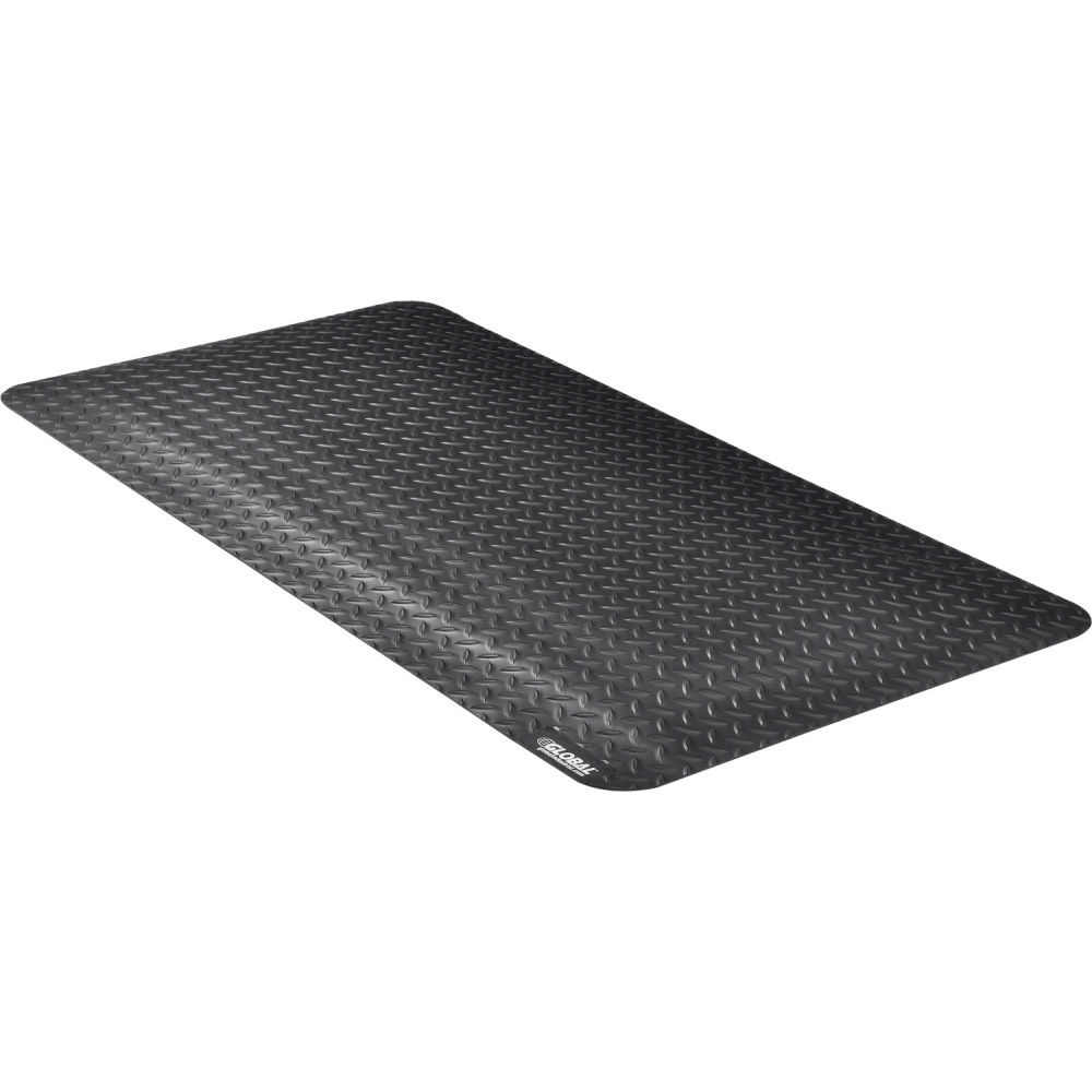 Diamond Plate Anti-Fatigue Mat - Black - 2 x 4 ft. - 0.93 in. Thickness - Slip-Resistant