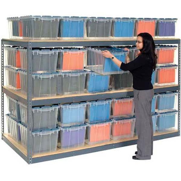 Global Industrial B2297138 Record Storage Rack with Polyethylene File Boxes - Gray - 72 x 48 x 60 in.