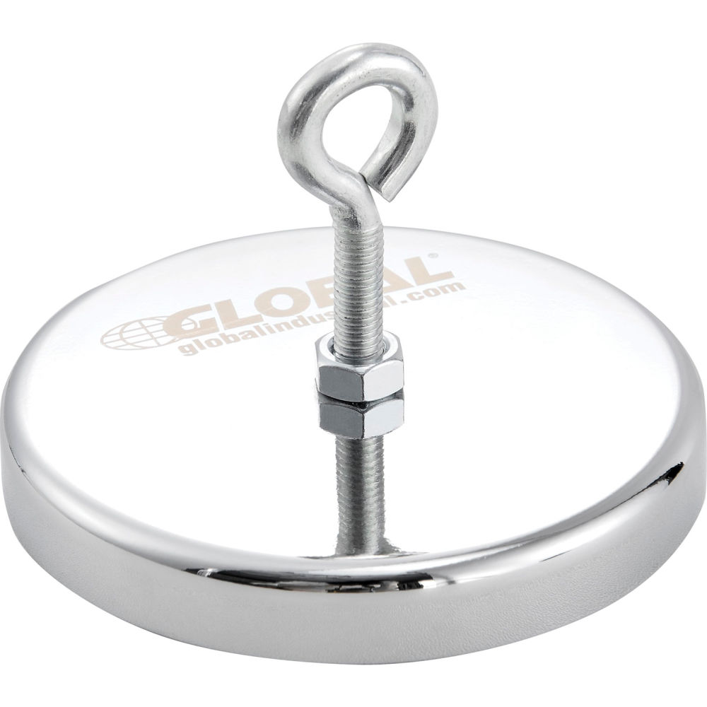Global Industrial 320759 95 lbs Pull Ceramic Hang-It Magnet with Attached Eyebolt, Silver - Pack of 6