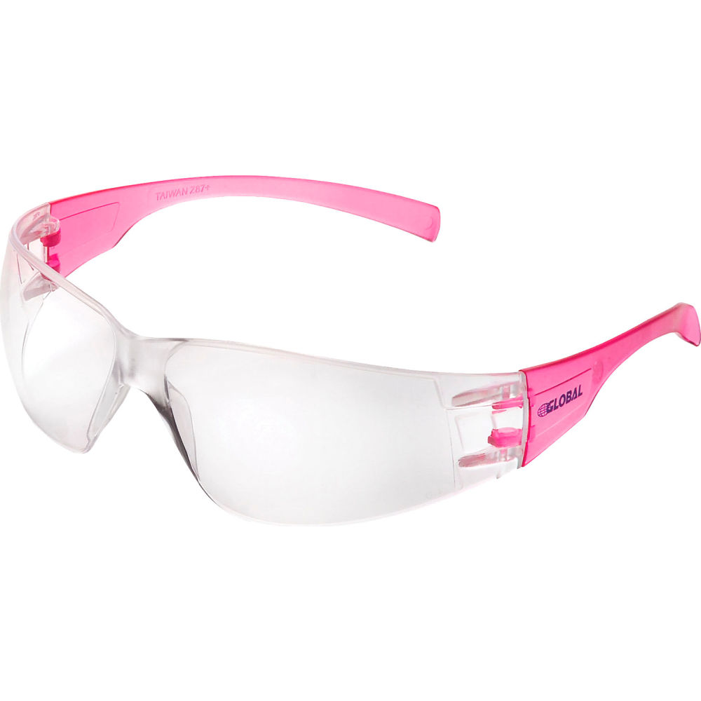 Global Industrial 708401PK Frameless Petite Safety Glasses Scratch Resistant Clear Lens Pink Frame - Pack of 12