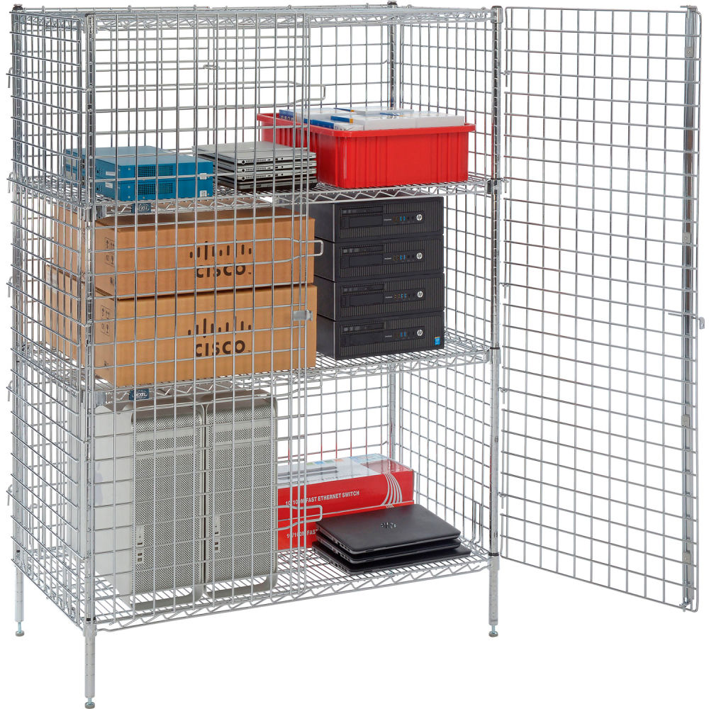 Global Industrial SU2436CPS2 Nexel 1-Tier 2 Door Security 2 Shelf Wire Shelving Unit - 36 x 24 x 66 in., Chrome Unassembled