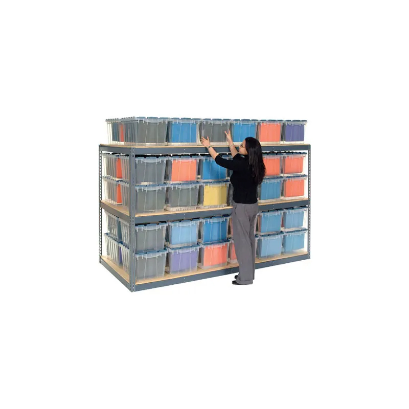 Global Industrial B2297093 Record Storage Rack with Polyethylene File Boxes, 96 x 24 x 60 in. - Gray
