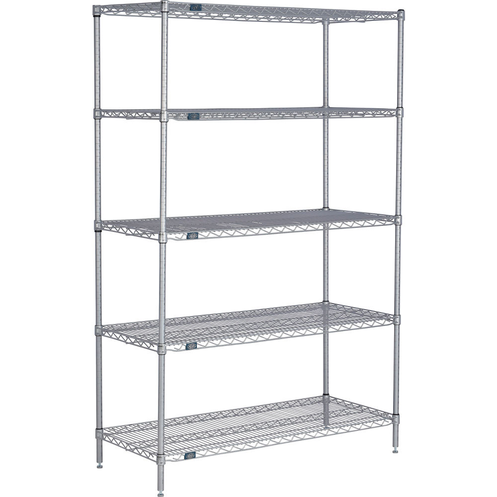 Global Industrial 18488EP5 Nexel 5 Shelf Nexelate Silver Epoxy Wire Shelving Unit Starter - 48 x 18 x 86 in.