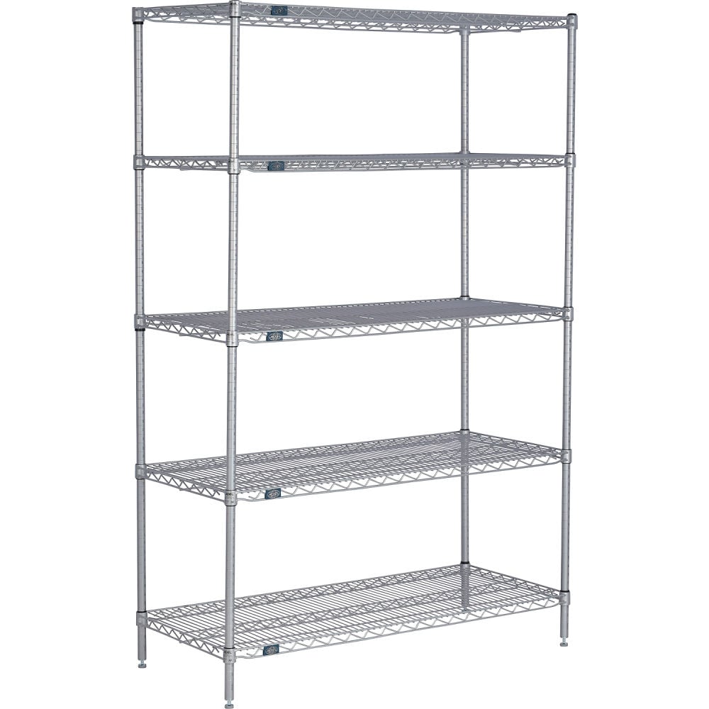 Global Industrial 18487EP5 Nexel 5 Shelf Nexelate Silver Epoxy Wire Shelving Unit Starter - 48 x 18 x 74 in.