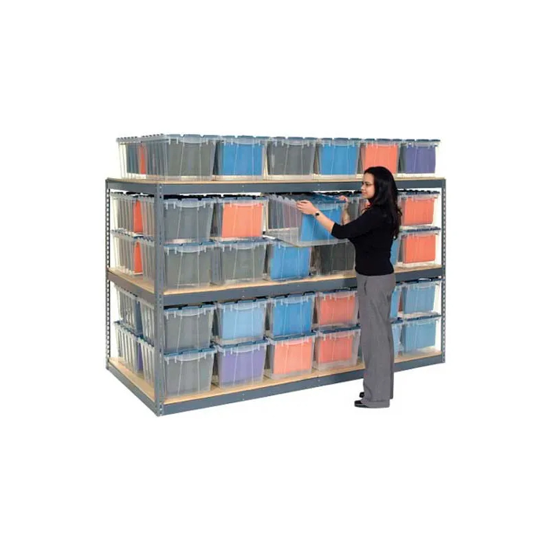 Global Industrial B2296990 Record Storage Rack with Polyethylene File Boxes, 48 x 48 x 60 in. - Gray