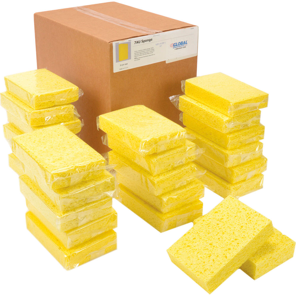 Global Industrial 670332 4.25 x 6.25 in. Cellulose Sponge, Yellow - Pack of 24