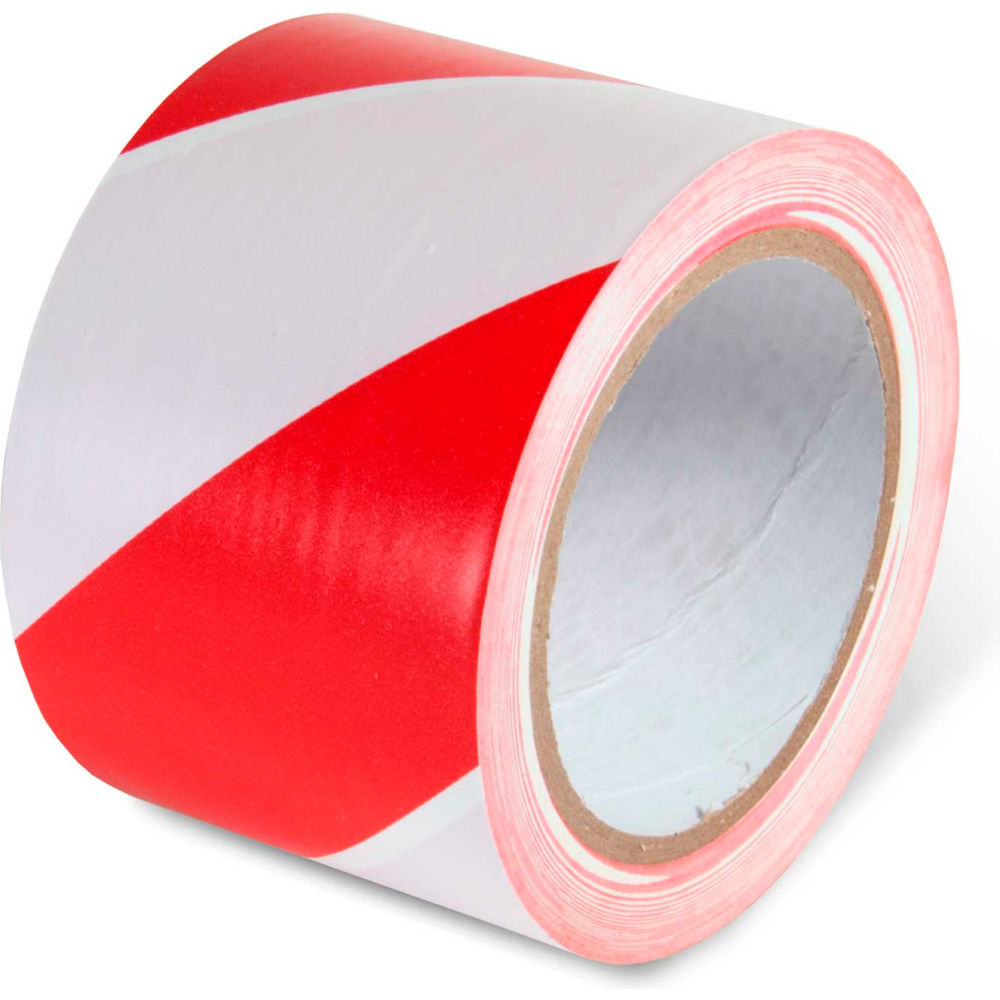 Global Industrial 670652RW Striped Hazard Warning Tape, Red & White - 3 in. x 108 ft. - 5 mil - 1 Roll