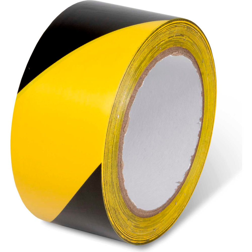 Global Industrial 670651YB Striped Hazard Warning Tape, Black & Yellow - 2 in. x 108 ft. - 5 mil - 1 Roll