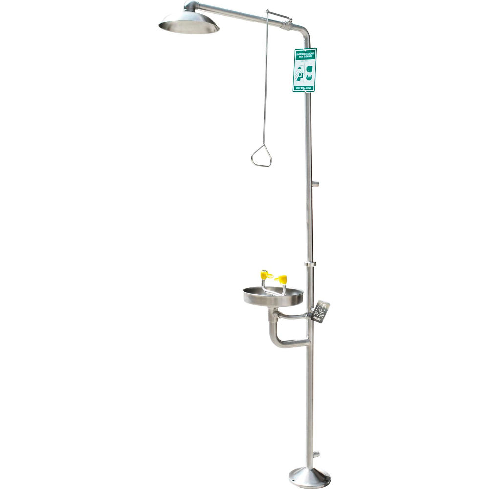 Global Industrial 708383SS Emergency Combination Shower with Eyewash Station Stainless Steel
