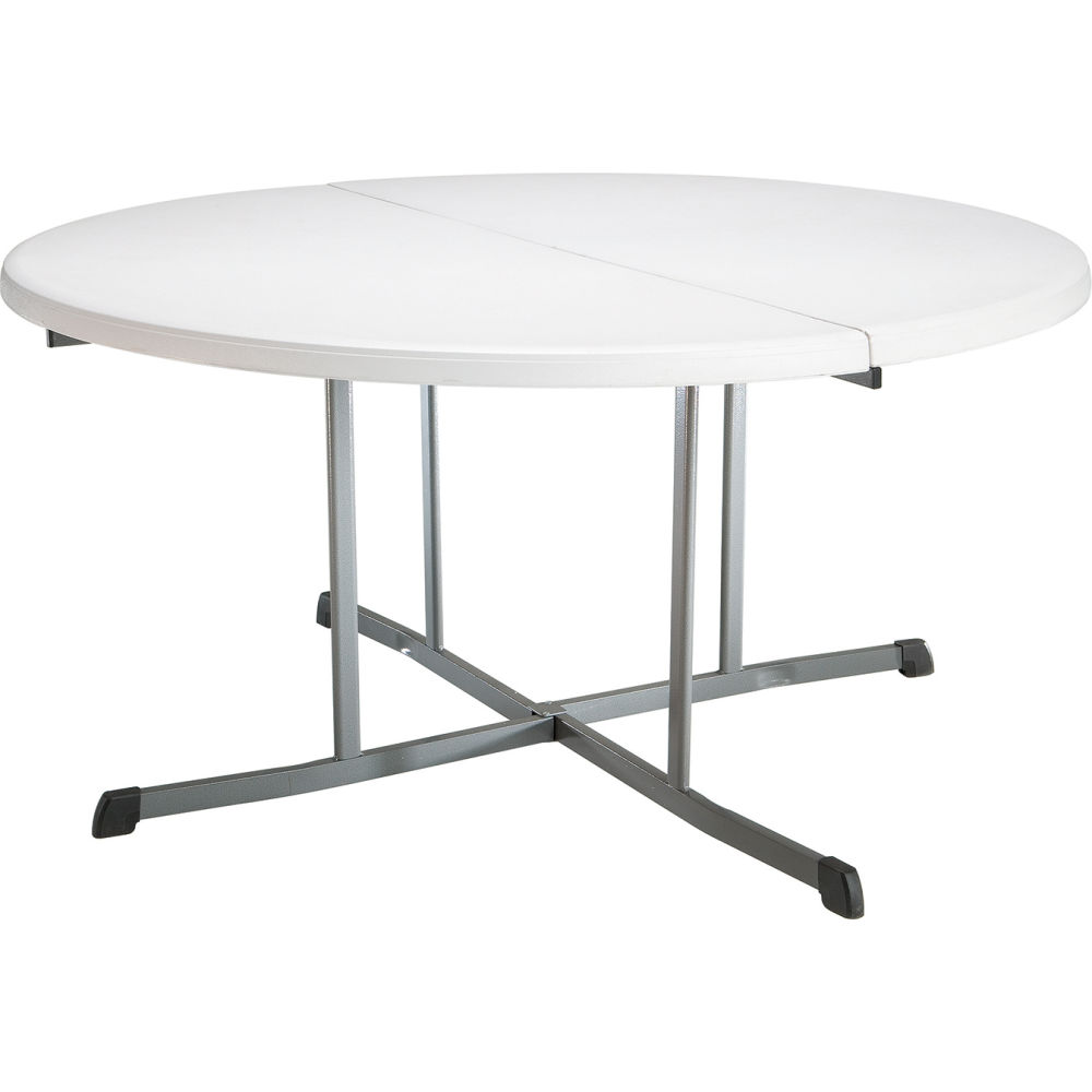 B957793 60 in. Round Portable Fold-In-Half Plastic Table, White -  Lifetime Products