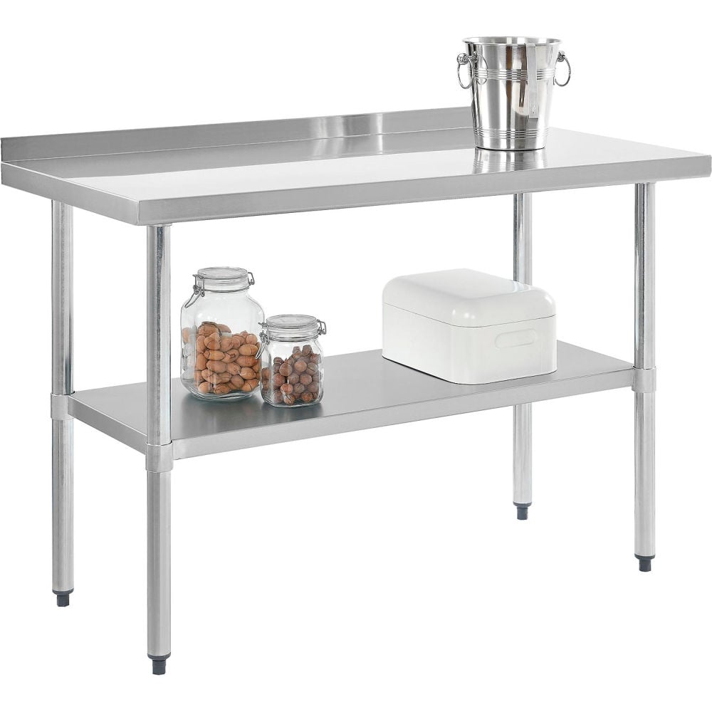 Global Industrial 493599 430 Stainless Steel Table Workbench - 30 x 24 in. Undershelf 2 in. Backsplash