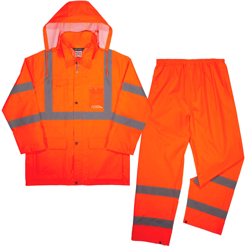 B3135441 GloWear 8376K Lightweight Hi-Vis Rain Suit Kit - Polyester, Orange - Medium