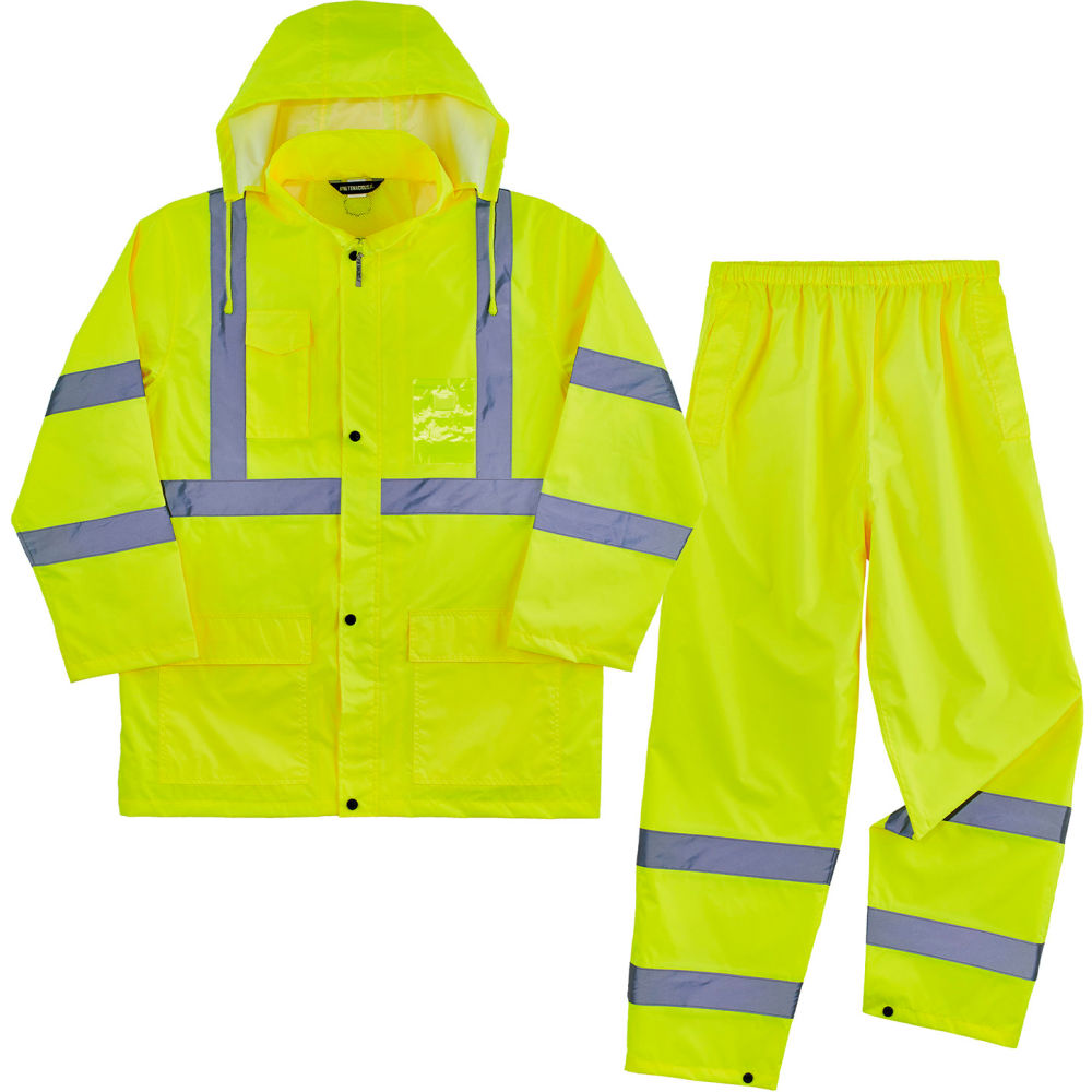 B3135424 GloWear 8376K Lightweight Hi-Vis Rain Suit - Class 3 Polyester, Lime - Medium