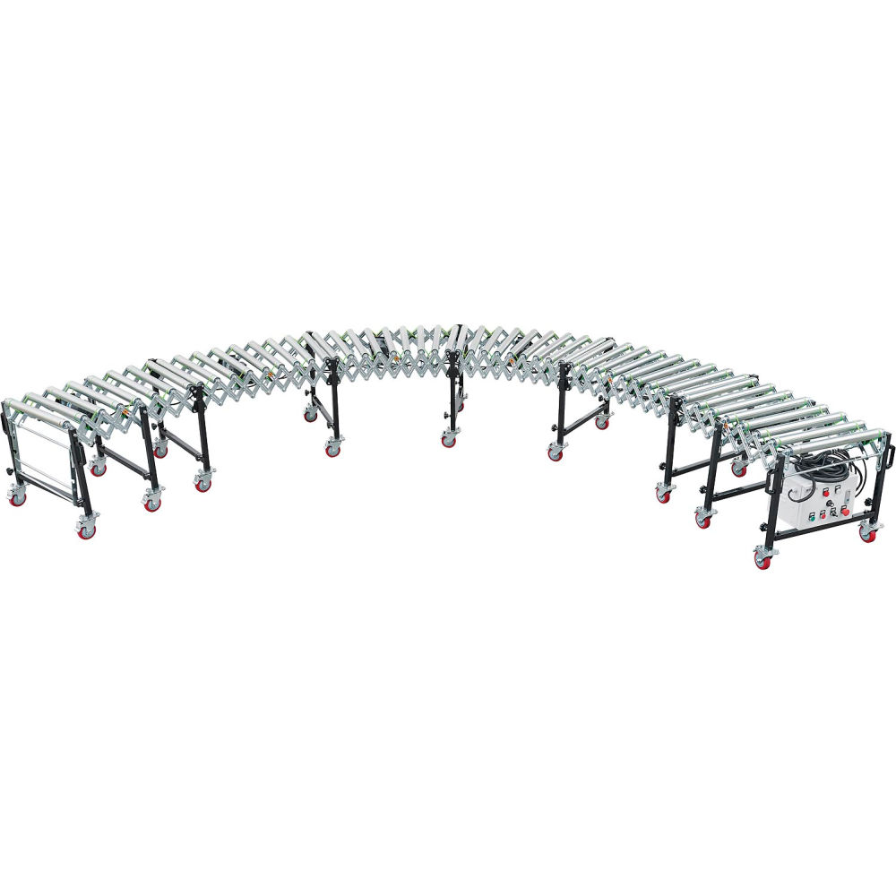 Global Industrial 298711 Powered Flexible Roller for Conveyor 9-19 ft. 24 in. Steel Rollers