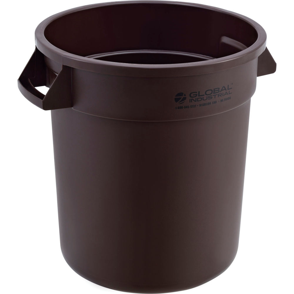 Global Industrial 240456BN Plastic Trash Can - 10 gal, Brown