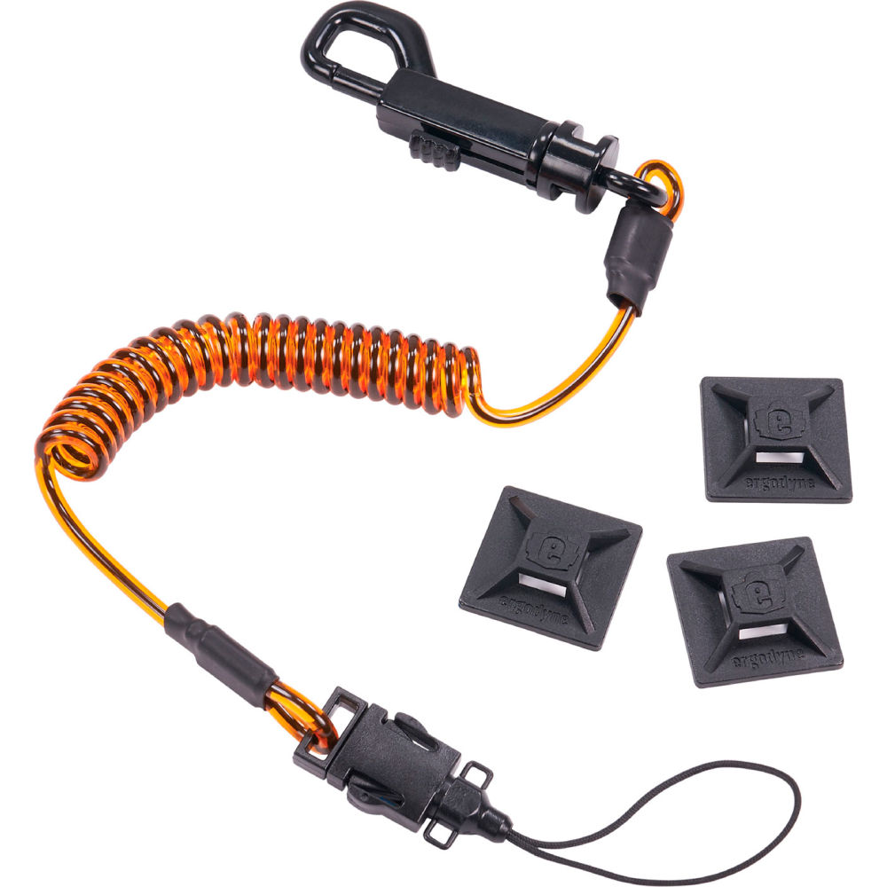 B3131901 3151Coil Lanyard plus Mini Adhesive Mounts 2 lbs Capacity, Orange & Black
