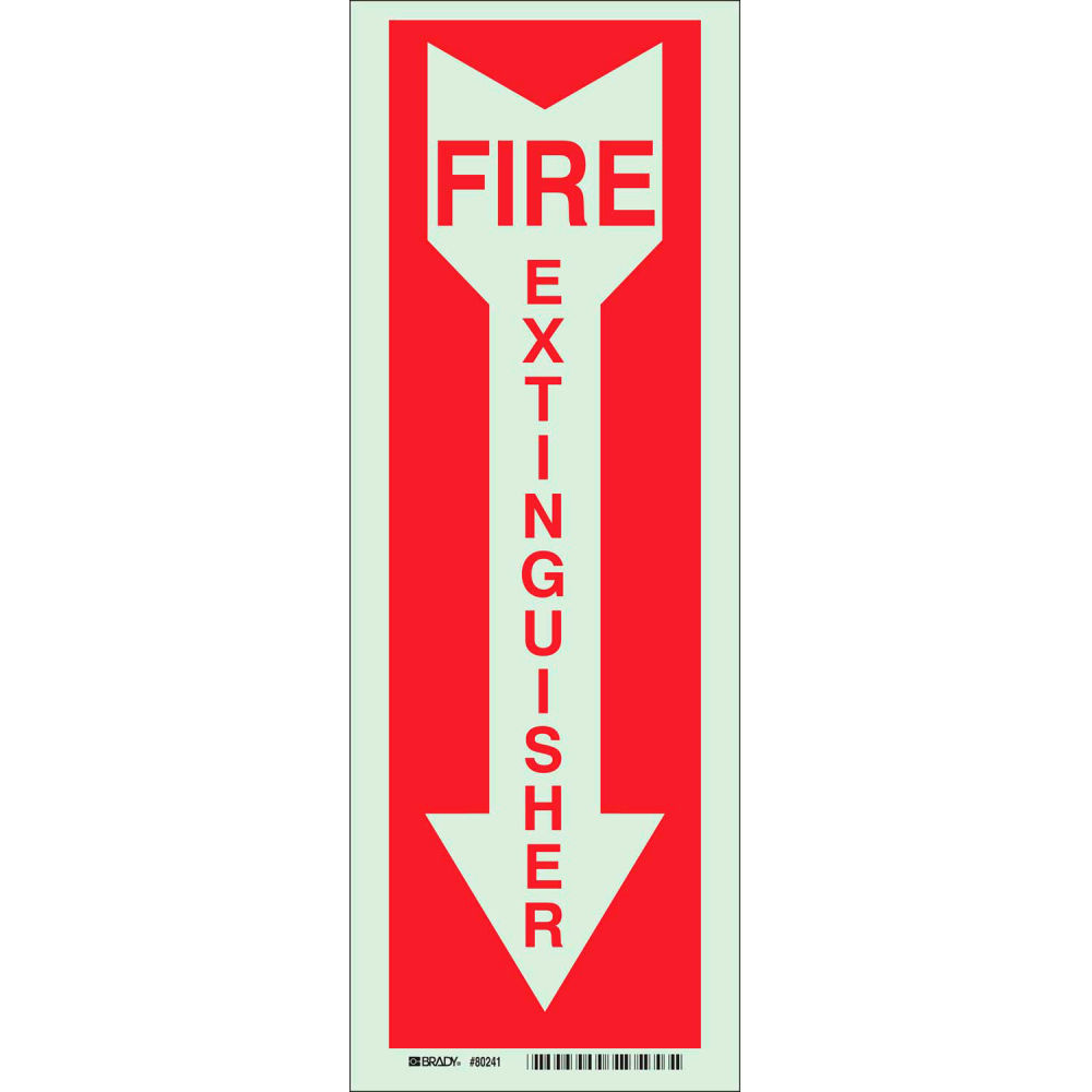 B2249545 5 x 14 in. Self-Adhesive Polyester BradyGlo Fire Extinguisher Sign, Red