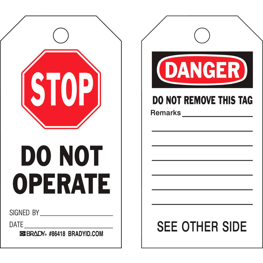 B2249639 3 x 5.75 in. Polyester 2-Sided Stop Do Not Operate Tag, Multi Color - Pack of 10