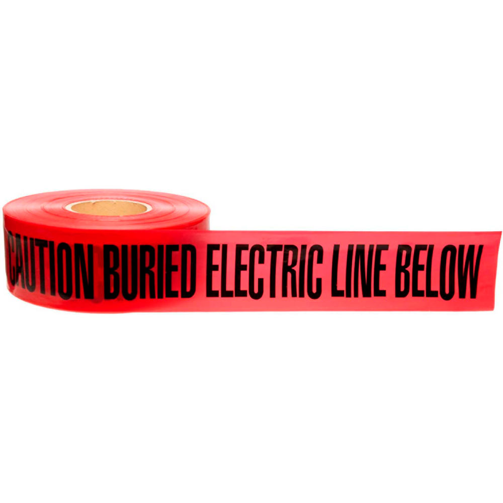 Underground Marking Tape, Caution Buried Electric Line Below, Red, 3 in Wide x 1,000 ft Length