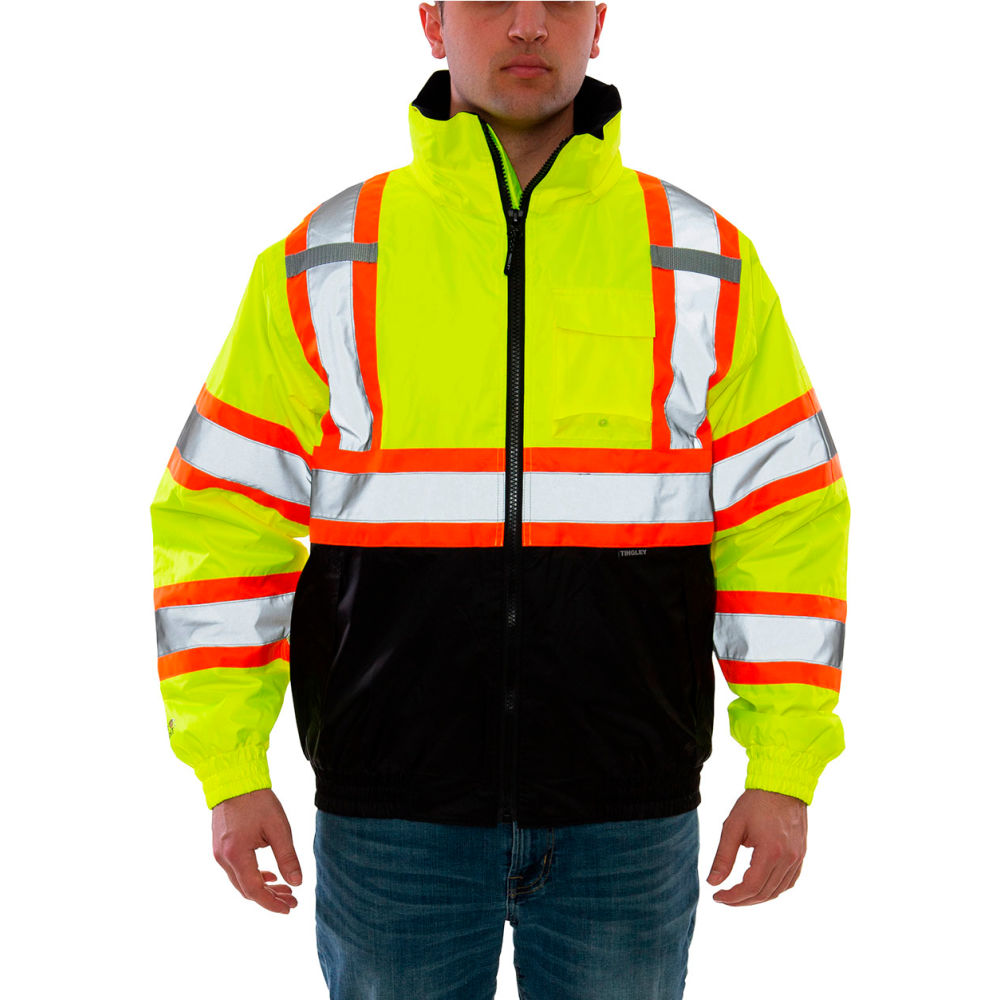Tingley Rubber B3149427 Bomber II Hi-Vis Quilt-Lined Jacket - Type R ANSI Class 3, Fluorescent Yellow, Orange & Black - Large