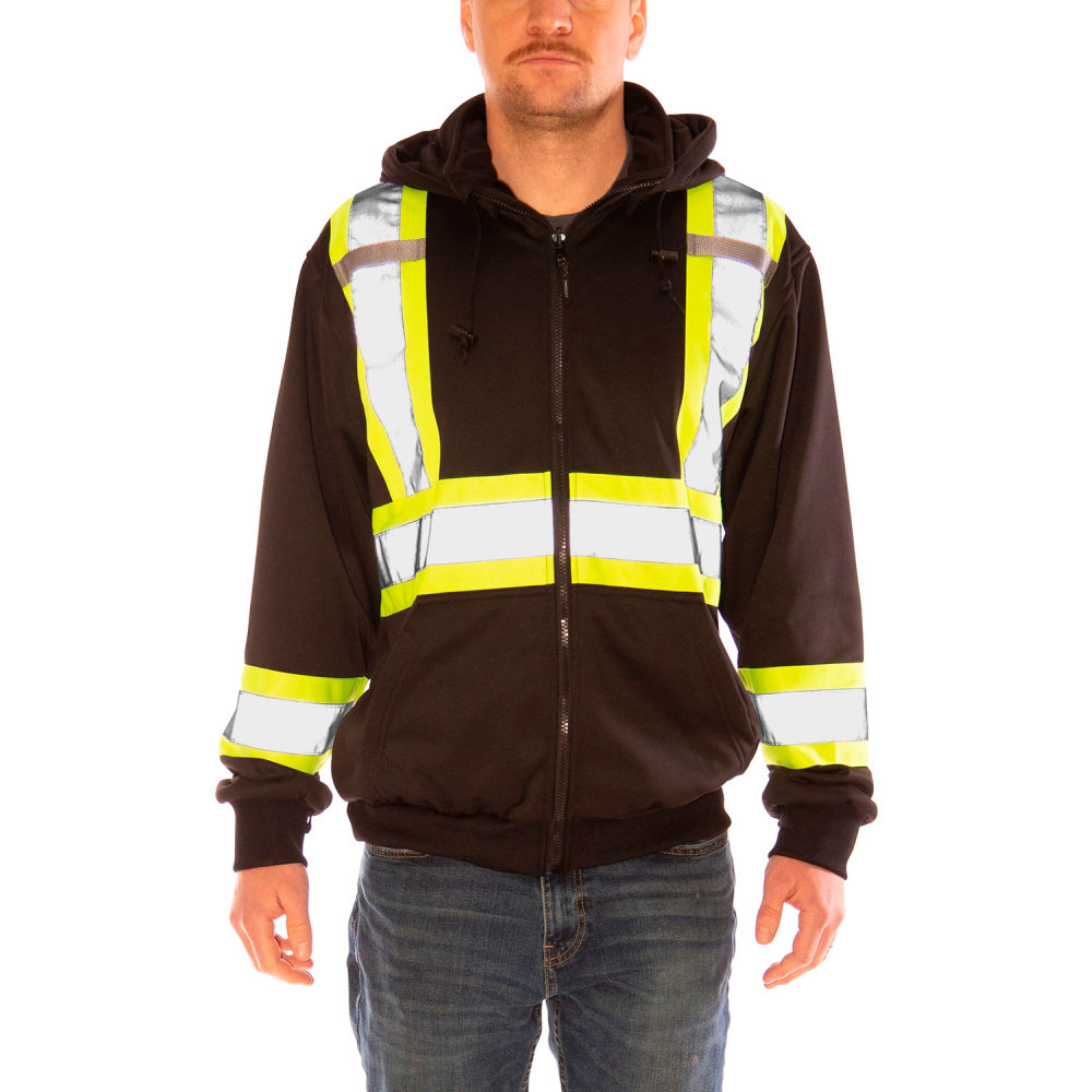 Tingley Rubber B3149076 Hi-Vis Hooded Type O ANSI Class 2 Sweatshirt, Black & Fluorescent Yellow - Large