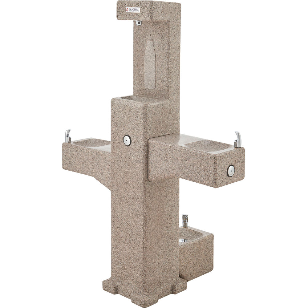 Picture of Global Industrial 603605 Outdoor Bottle Filler with Bi-Level Fountain & Pet Station Rotocast Granite