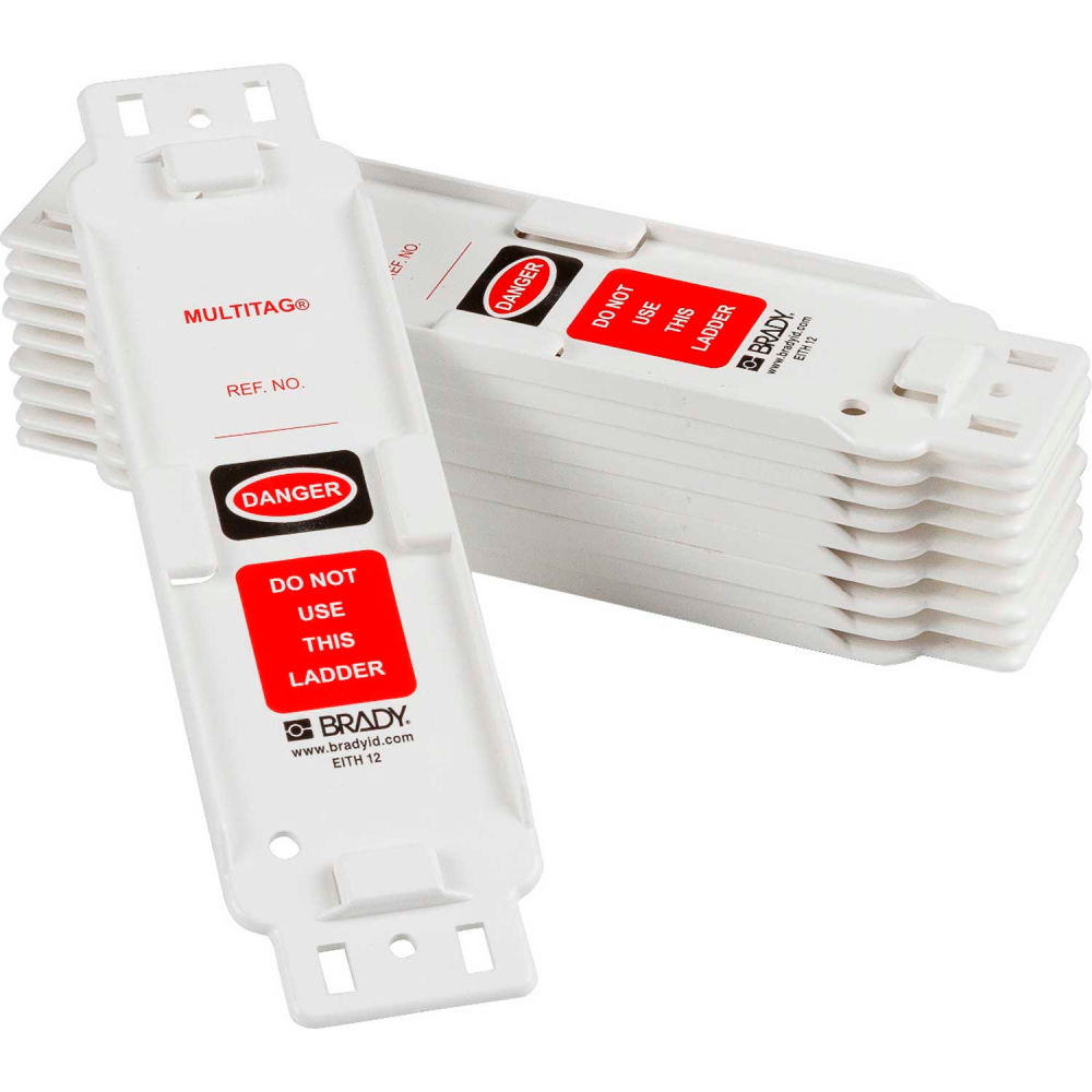 B2262309 2.25 x 8.25 in. LAD-EITH12 Danger Do Not Use Ladder Tag Holder, White, Black & Red - Pack of 10