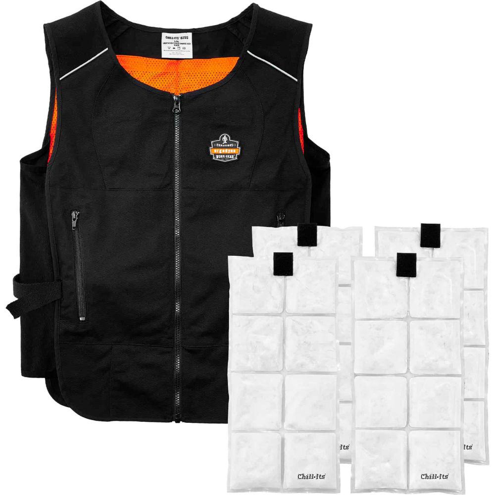 B3161711 Chill-Its 6260 Lightweight Phase Change Cooling Vest with Ice Packs, Black - 2XL & 3XL