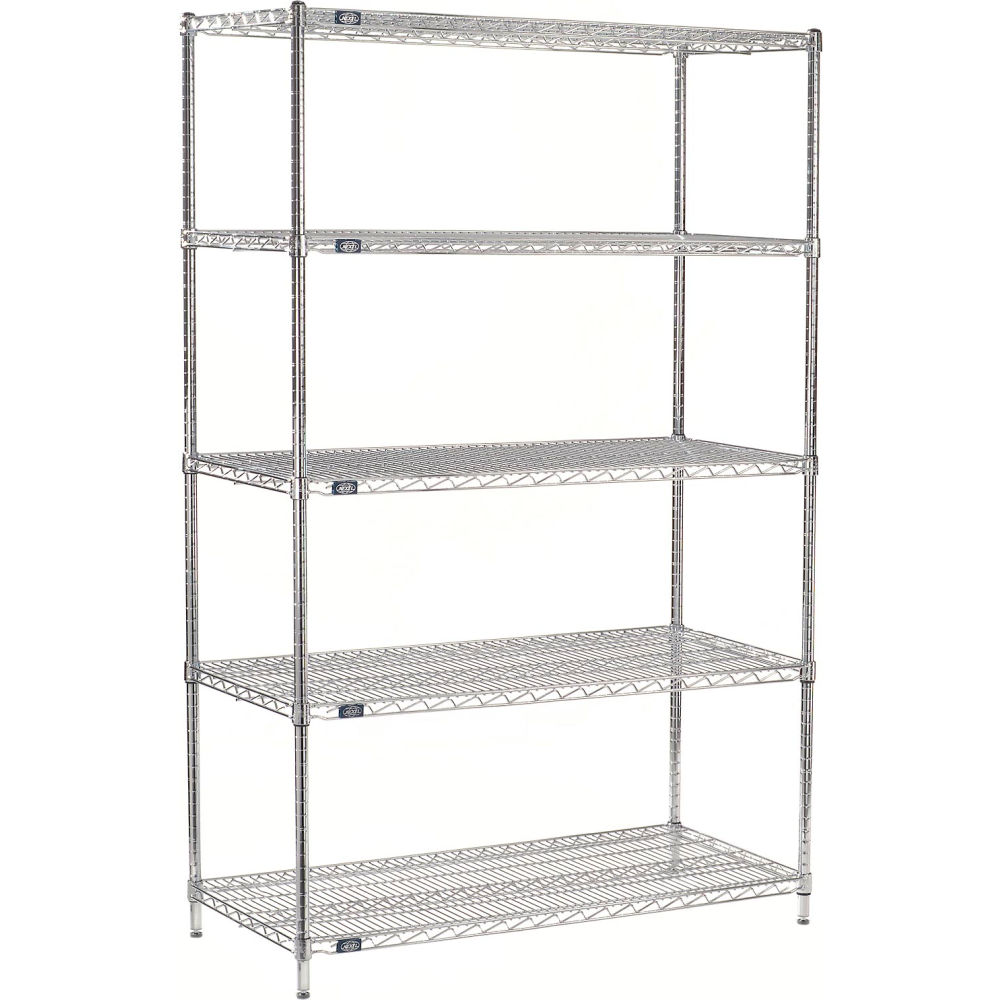Global Industrial 24488ESD5 Nexel 5 Shelf Chrome ESD Wire Shelving Unit Starter - 48 x 24 x 86 in.