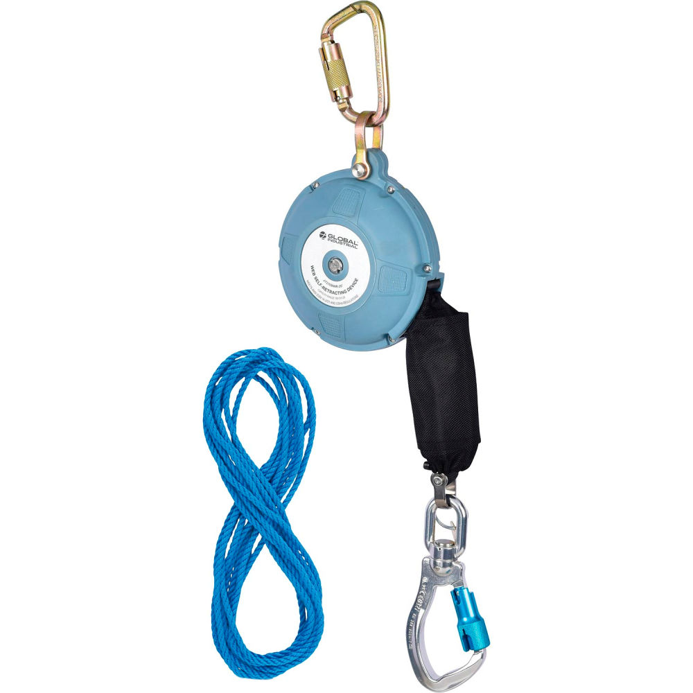 Global Industrial 761328 20 ft. Contractor Self Retracting Lifeline Dyneema Web Aluminum Carabiner