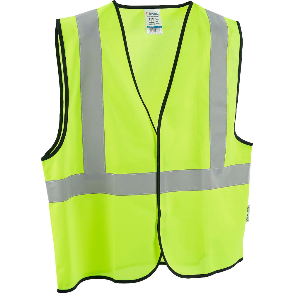 Global Industrial 641638LL Class 2 Hi-Vis Safety Vest - Solid Polyester, Lime - Large & Extra Large