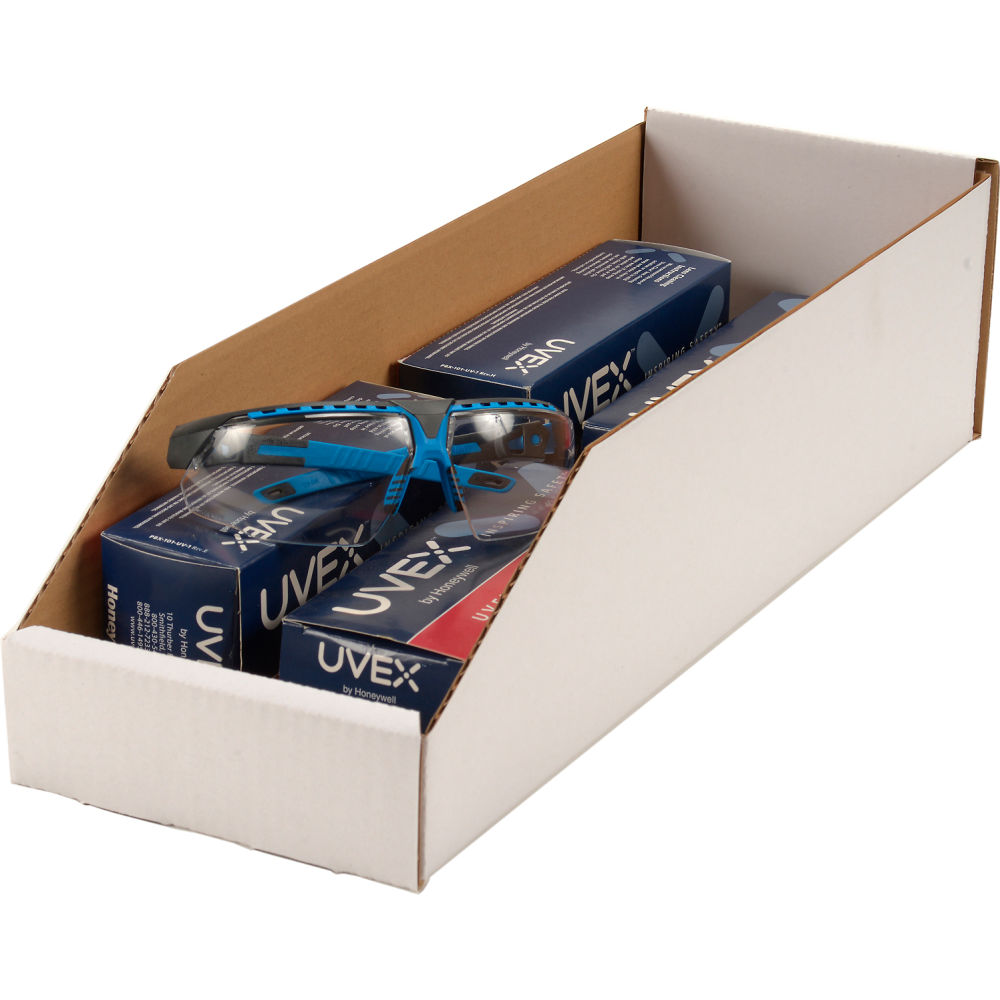 Global Industrial 228176 Open Top Corrugated Bin Box - 6 x 18 x 4.5 in., White - Pack of 50