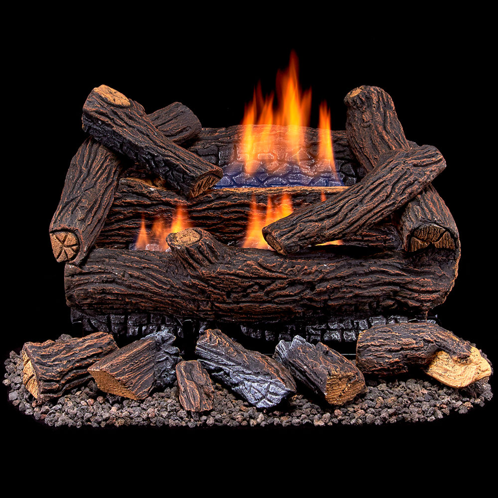 Picture of Bluegrass Living B3082664 Duluth Forge Ventless Dual Fuel Log Set - 18 in. Stacked Red Oak 30000 BTU T-Stat Control