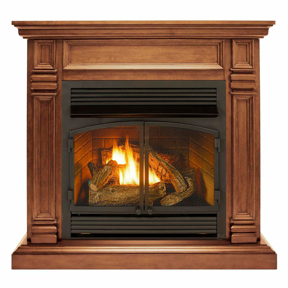 Picture of Bluegrass Living B3082734 Duluth Forge Dual Fuel Ventless Gas Fireplace with Mantel 32000 BTU Remote Control Toasted Almond