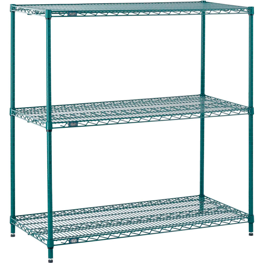 Global Industrial 18423G3 Nexel 3 Shelf Poly-Green Wire Shelving Unit Starter - 42 x 18 x 34 in.