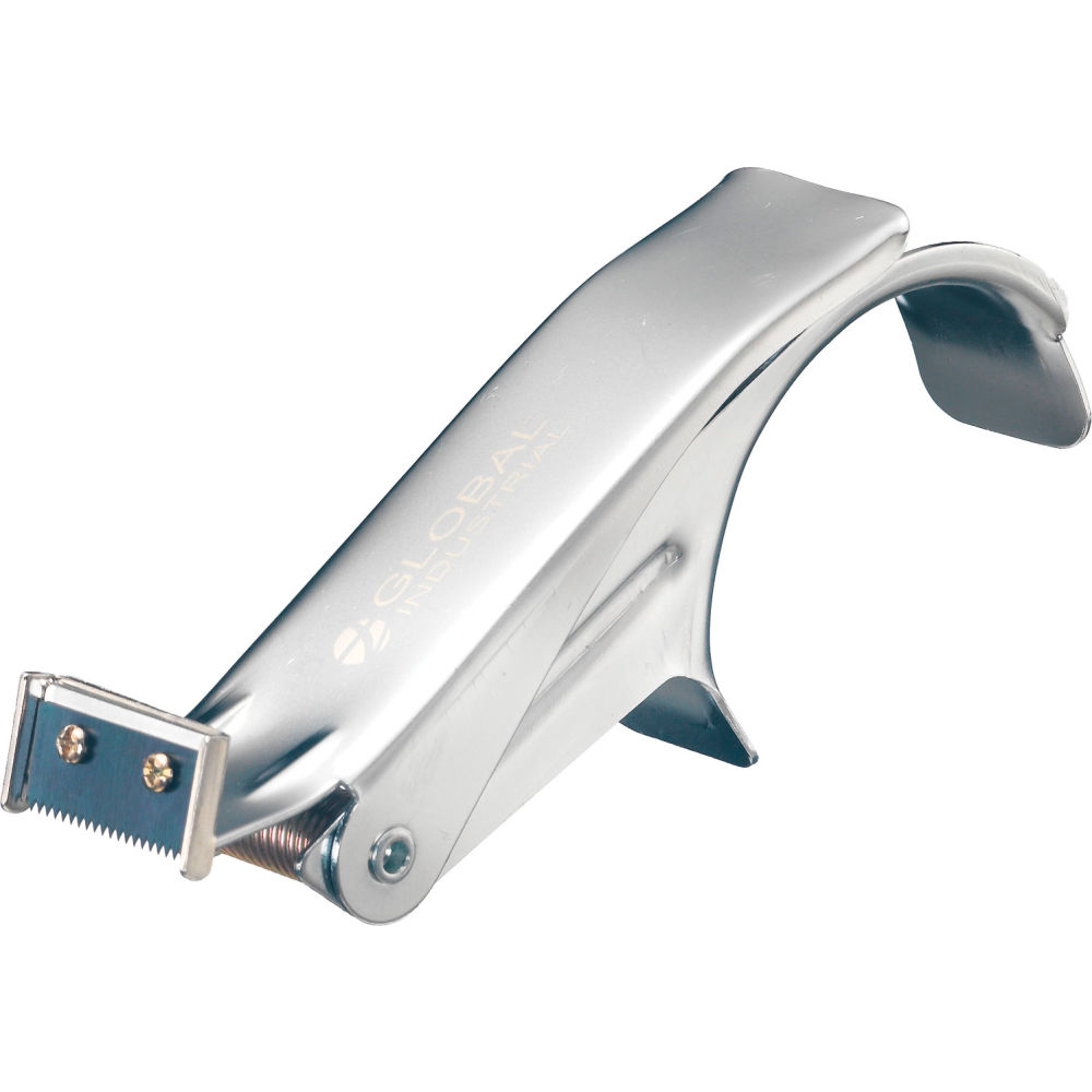 Strapping Tape Dispenser, 1 in Max. Tape Width, 3 in Tape Core Dia., Clam Shell, Steel, Silver