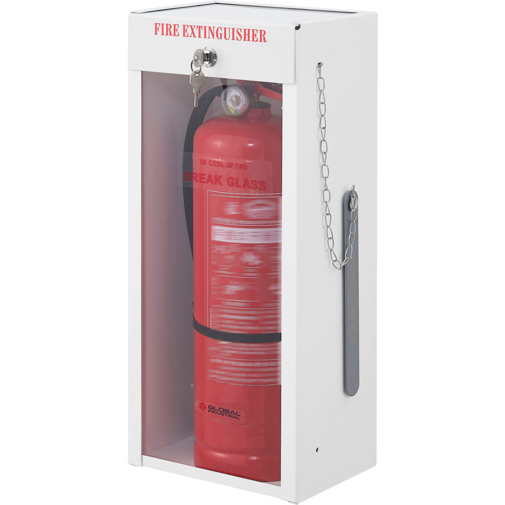 Global Industrial 670600 Fire Extinguisher Cabinet Surface Mount Lockable Fits 2.5-5 lbs