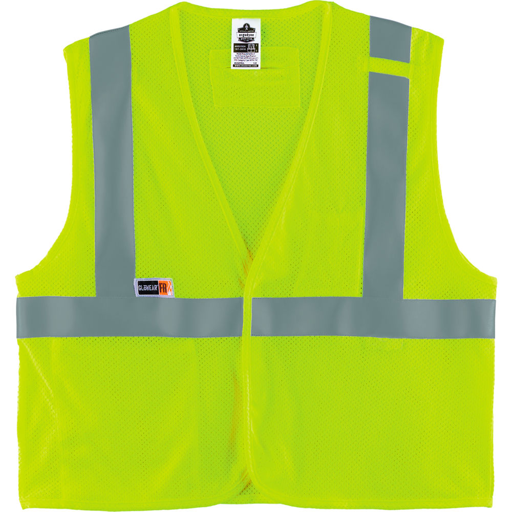 B3112966 GloWear 8263FRHL Hi-Vis FR Safety Vest - Class 2 Mesh Hook & Loop Economy, Lime - Large & Extra Large