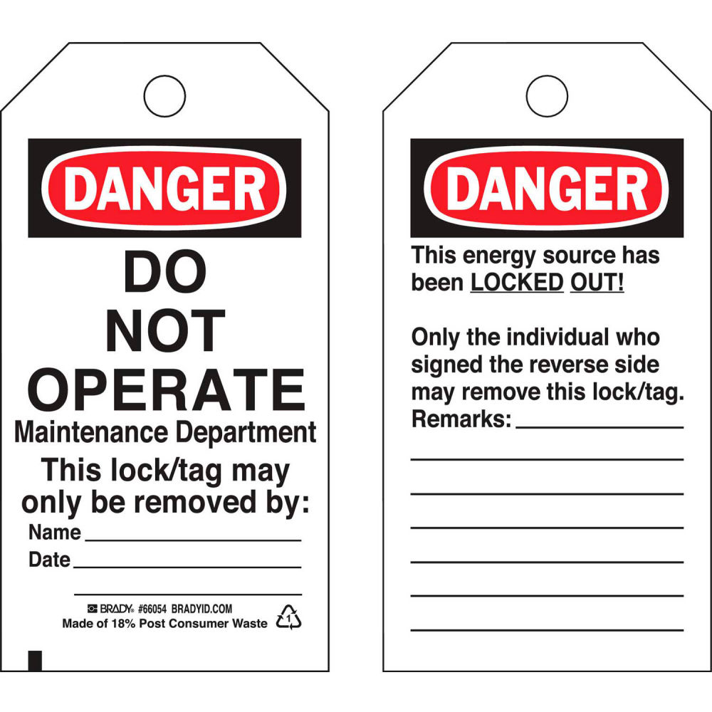 B2249588 65442 Lockout Tag - Danger Do Not Operate 2 Sided Cardstock - 25 per Pack