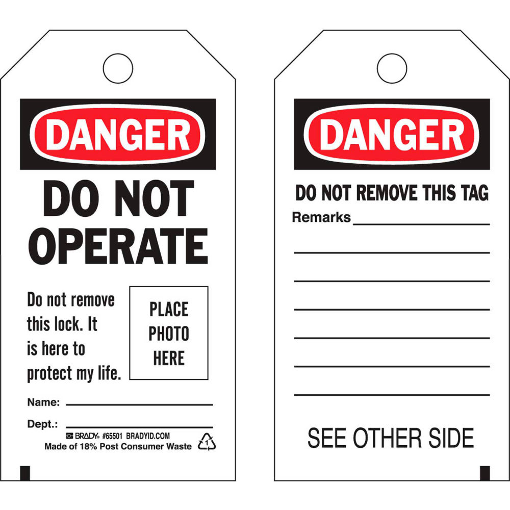 B2249581 65501 Lockout Tag - Danger Do Not Operate Self-Laminating Economy Polyester - 10 per Pack