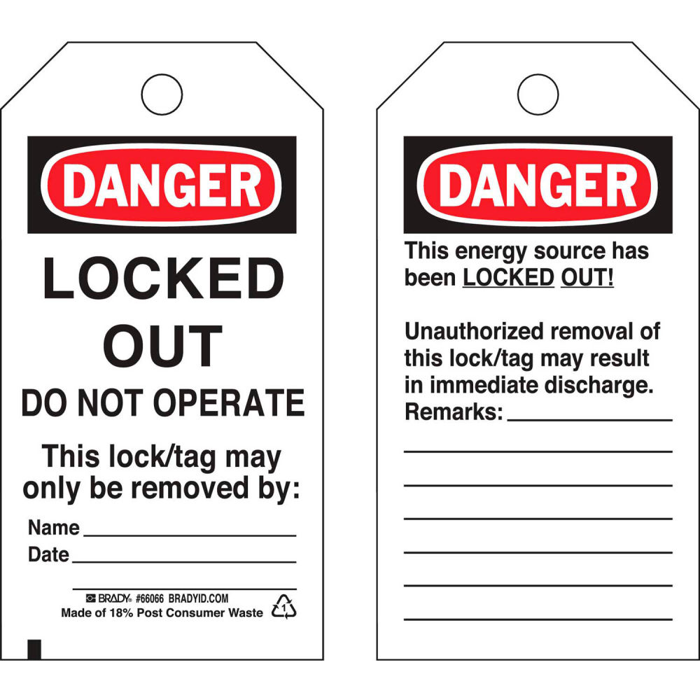 B2249446 66066 Lockout Tag - Danger Locked Out Do Not Operate 2 Sided Polyester - - 25 per Pack