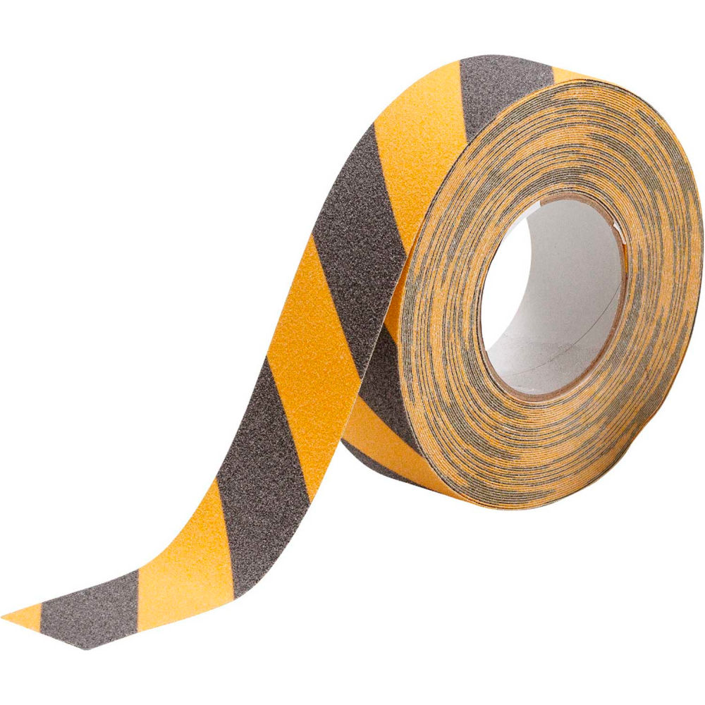 Anti-Skid Tape Roll - Grit-Coated Polyester, Diagonal Stripes, Black on Yellow, 2in x 60ft