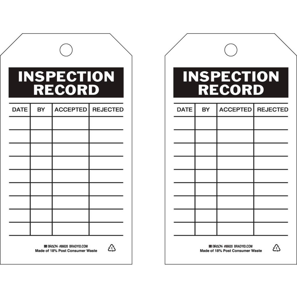 B2249455 86620 Inspection Record Tag - 2 Sided Polyester - 4 x 7 in. - 10 per Pack