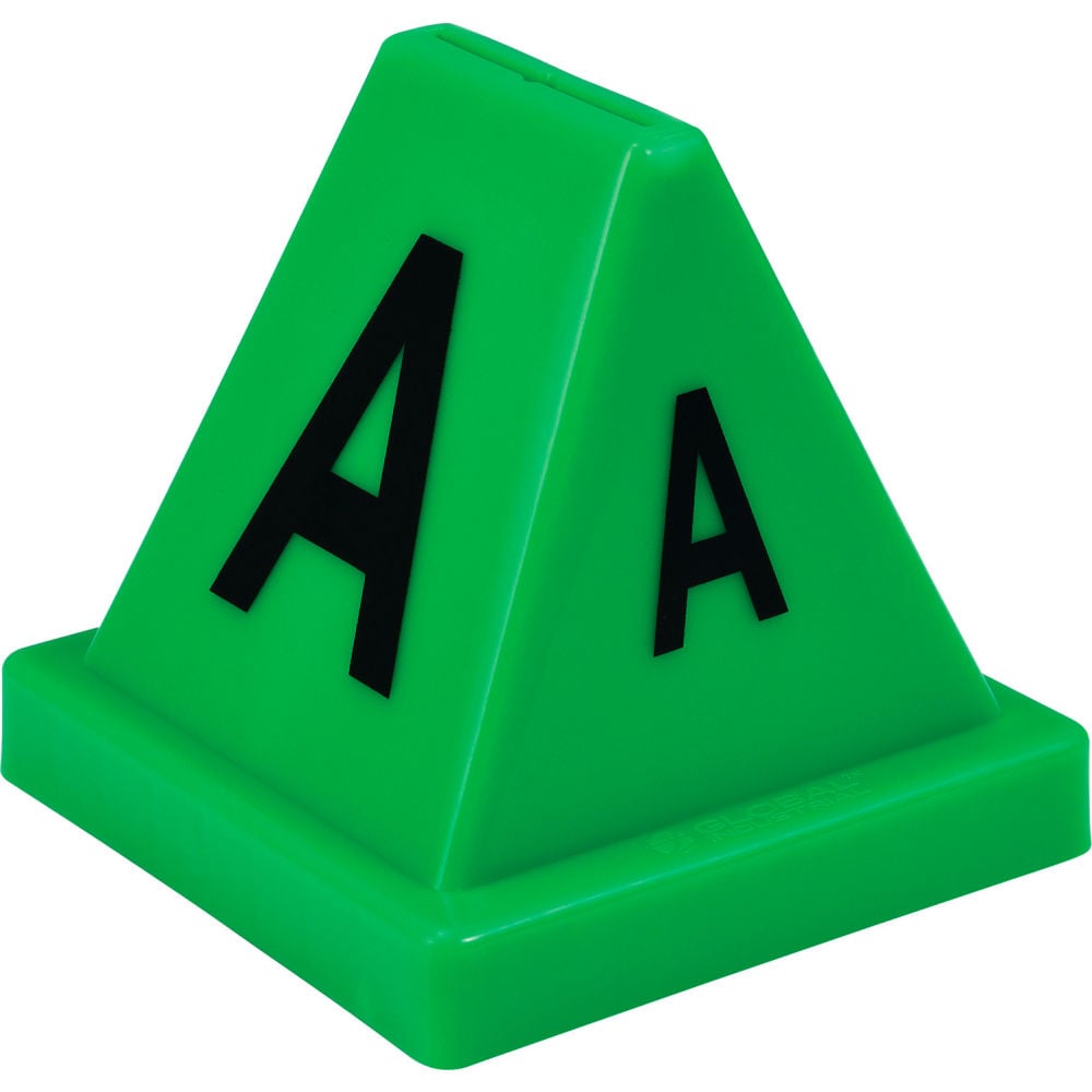 Lettered Cones, A-Z, 4-1/2L x 4-1/2W x 4-3/8H, Green