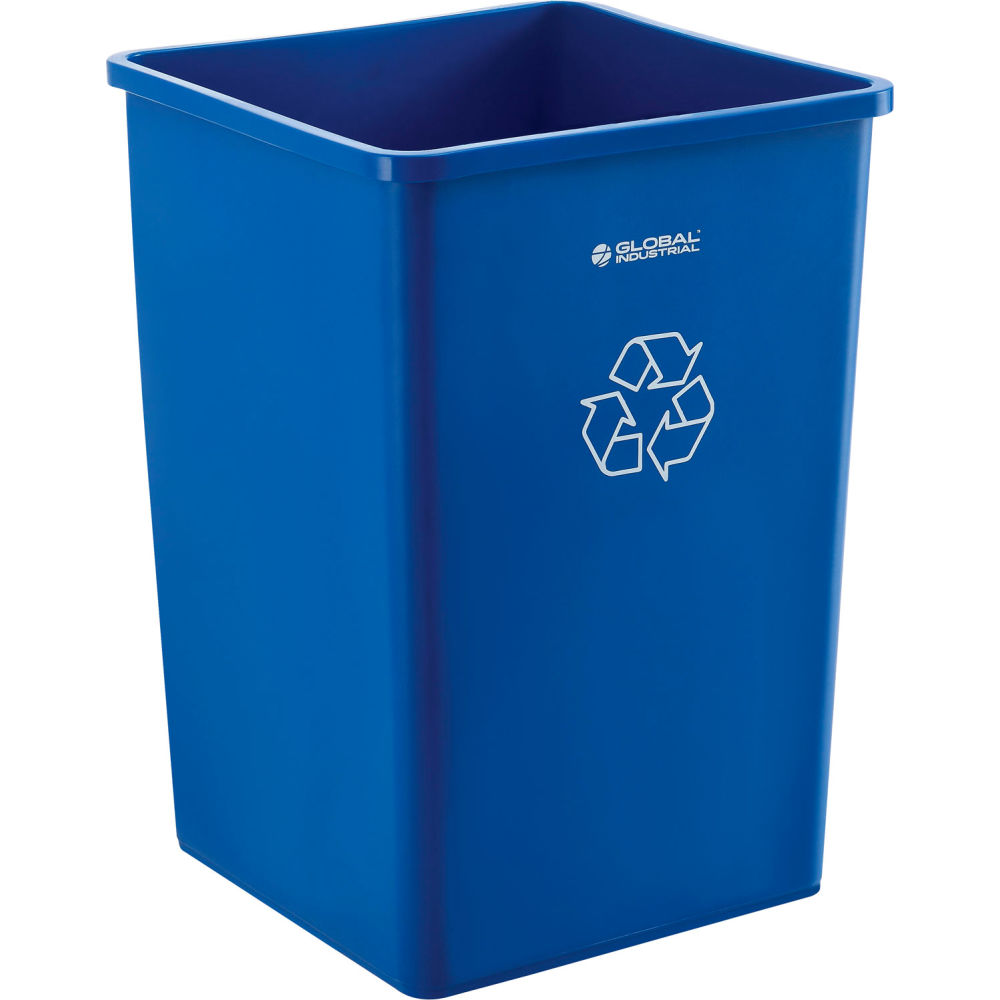 Global Industrial 641439RBL Square Recycling Trash Can 35 gal, Blue